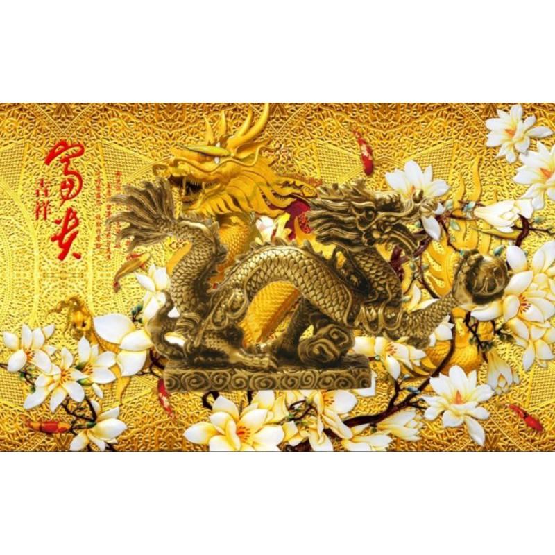 Tranh dán tường vải lụa 3D rồng bay