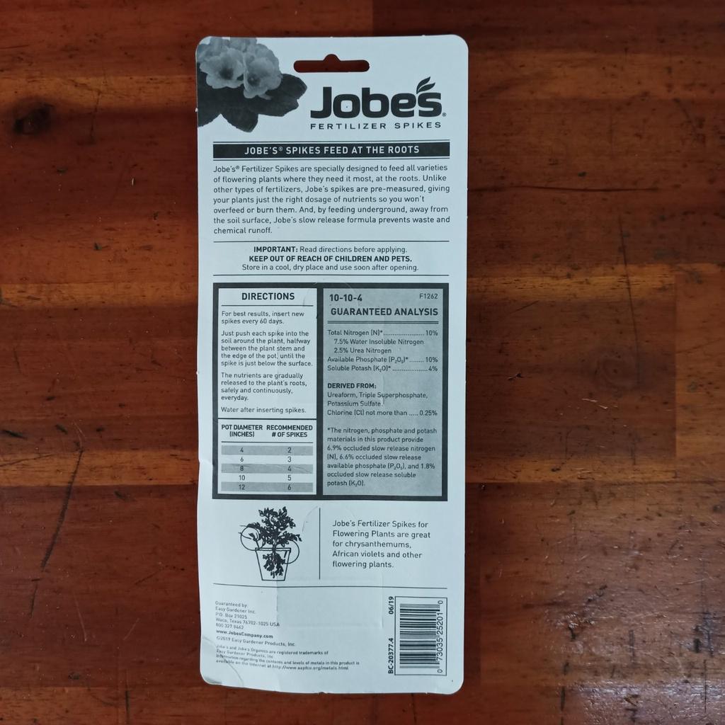 Phân sâu tan chậm Jobes NPK 10-10-4 nhập khẩu Mỹ - gói 50 que - chuyên cho cây ra hoa