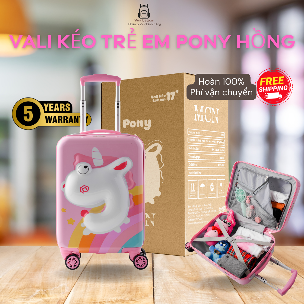 Vali kéo du lịch trẻ em BeddyBear - Va li xách tay 17 inch - họa tiết dập nổi hình thú xinh xắn cho bé trai, bé gái - Bánh xe xoay 360 - cần kéo nhôm cao cấp - Bảo hành chính hãng 2 năm