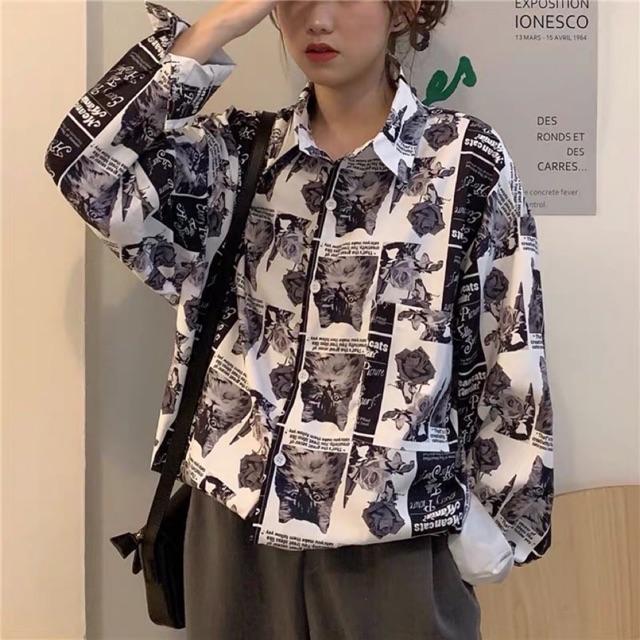 ÁO SƠ MI FORM RỘNG , OVERSIZE TRẮNG ĐEN