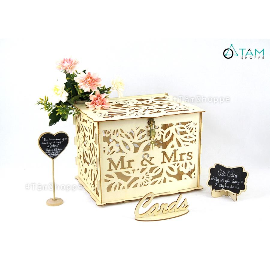 Thùng đựng tiền đám cưới gỗ lắp rắp MR &amp; MRS trang trí cưới TTC-01