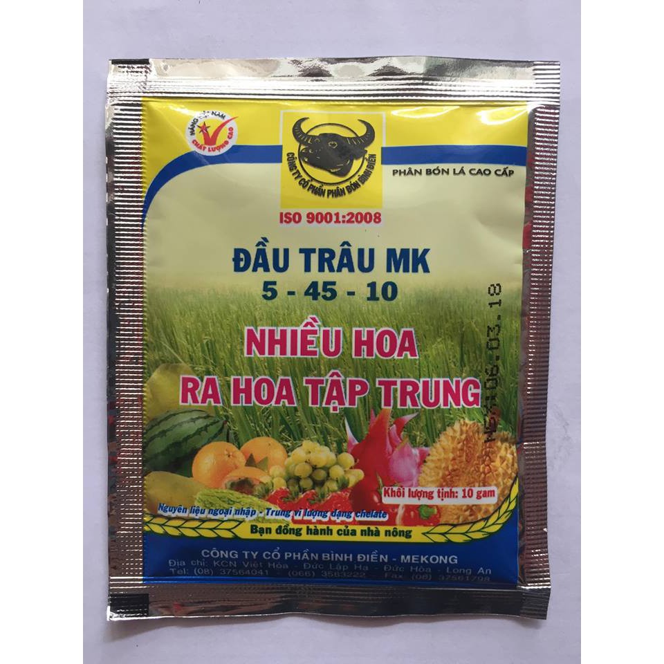 10 gói Phân bón lá đầu trâu MK NPK 5-45-10 giúp ra nhiều hoa - hoa tập trung DTDN04