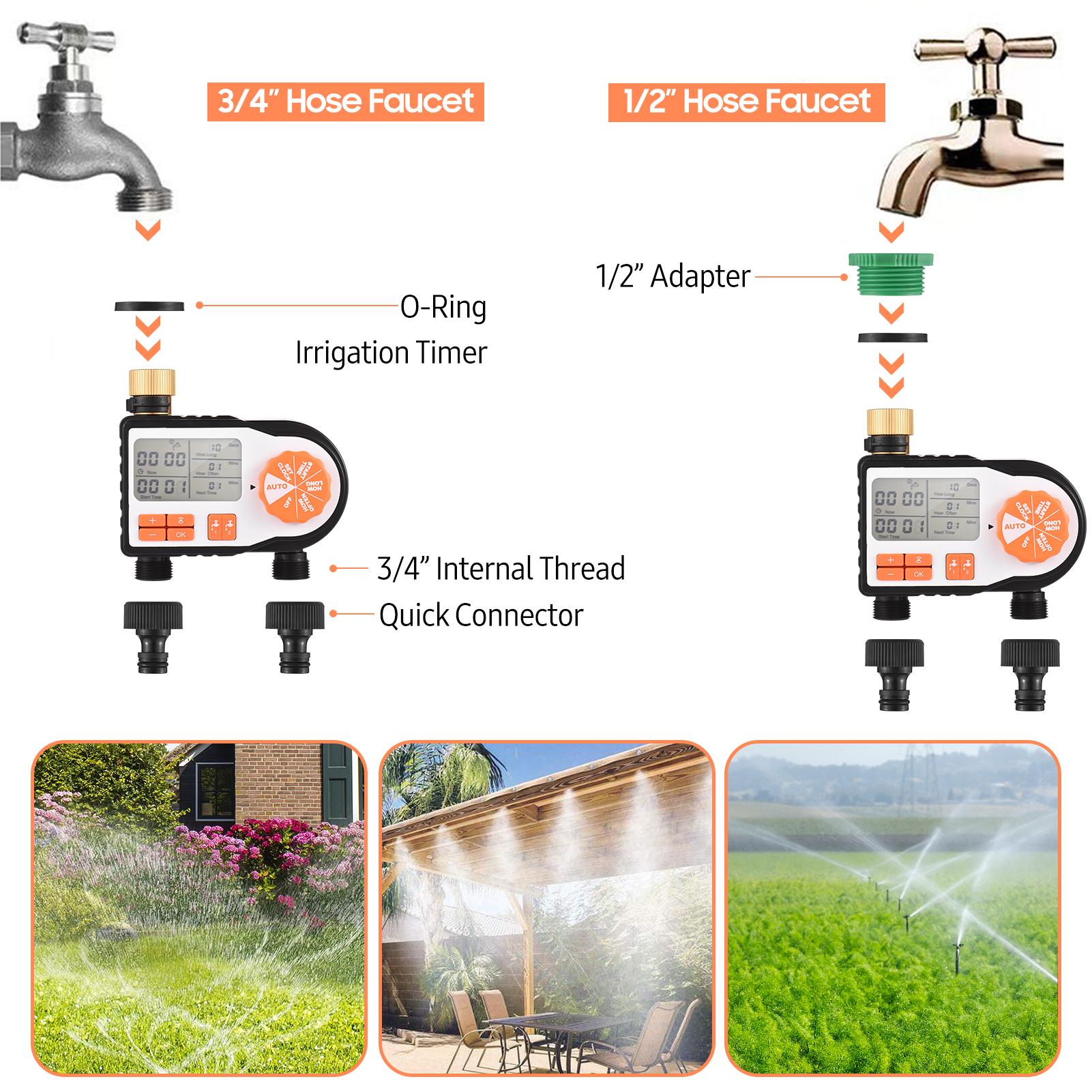 Digital Automatic Watering Timer with 2 Hose Connectors Programmed Garden Irrigation Timer Faucet Sprinkler Intelligent Irrigation Controller for Lawn Farmland Courtyard Greenhouse