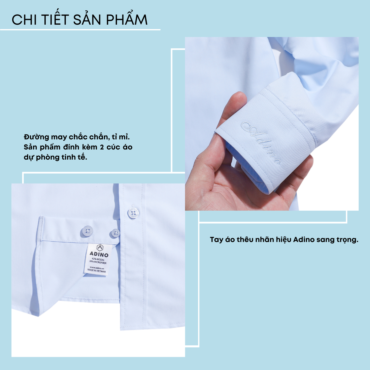 Áo sơ mi nam tay dài ADINO màu xanh nhạt dáng slimfit vải modal trẻ trung S304