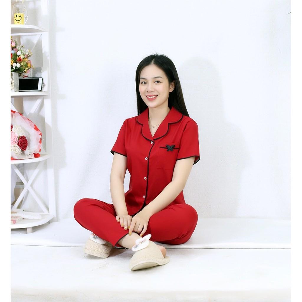 Bộ đồ bộ Pijama màu ĐỎ tay ngắn quần dài siêu lụa