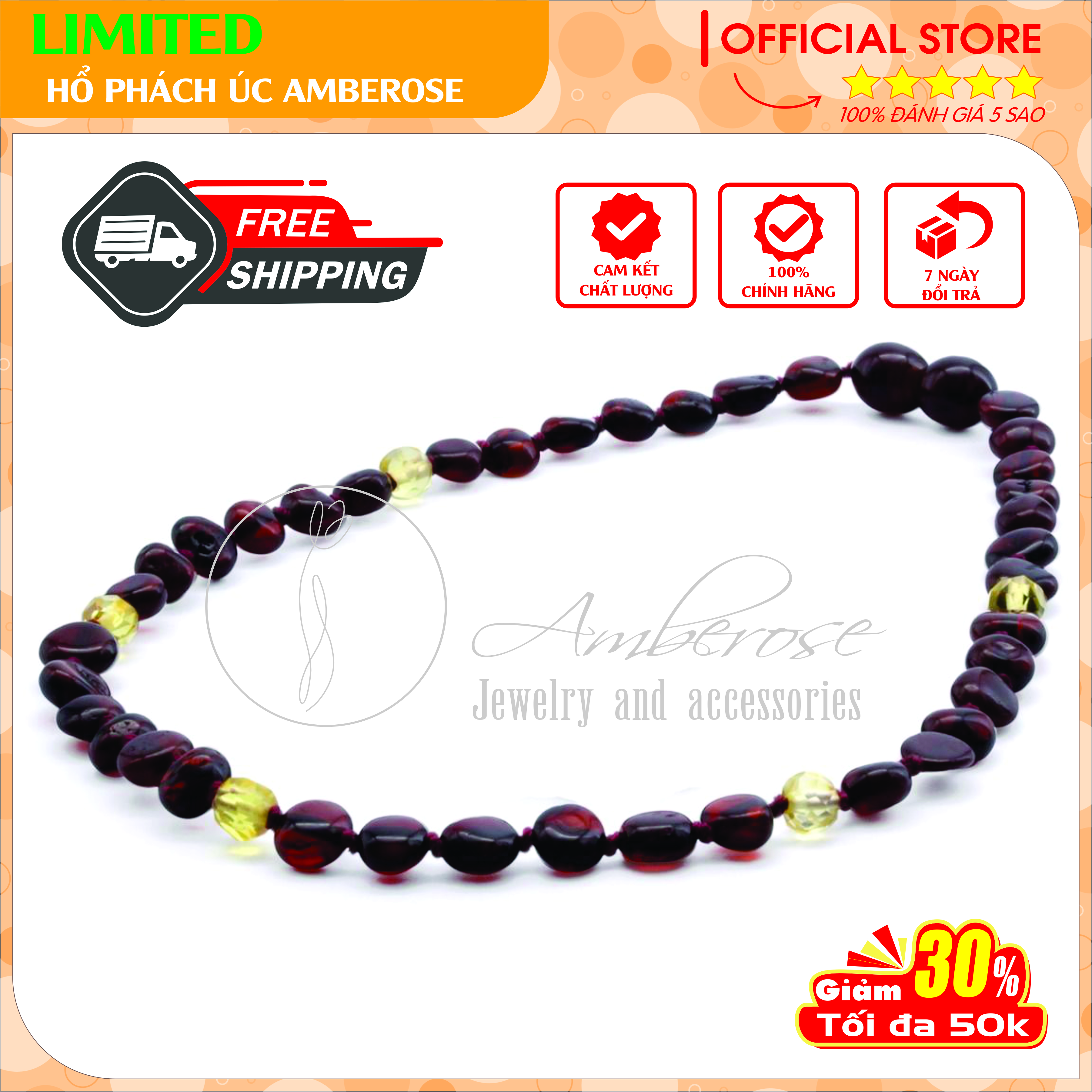 Vòng Cổ Hổ Phách Amber Úc Cho Bé 0 - 10 tuổi VCABLMT15