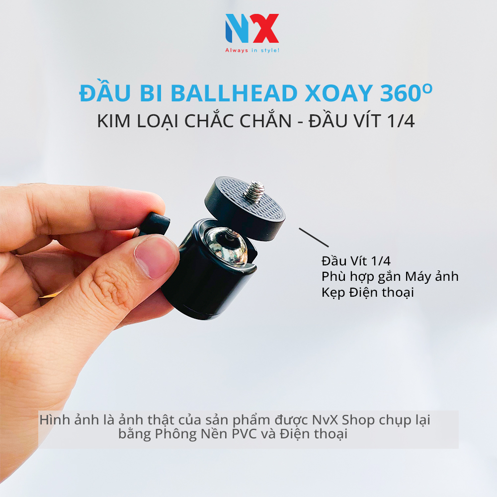 Đầu bi ballhead xoay 360 độ dùng để kết hợp với chân máy ảnh có vít 1/4 - gắn máy ảnh, đèn livestream, điện thoại