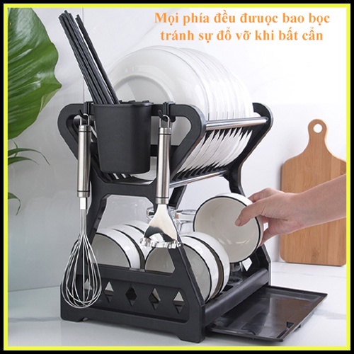 GIÁ BÁT GIA ĐÌNH MINI ĐẶT BÀN BẾP 2 TẦNG BẰNG NHỰA CAO CẤP CHỊU LỰC TỐT, THIẾT KẾ DI ĐỘNG DỄ DÀNG LẮP ĐẶT HOẶC DI CHUYỂN - KỆ ÚP BÁT THÔNG MINH THẾ HỆ MỚI CÓ KHAY HỨNG NƯỚC