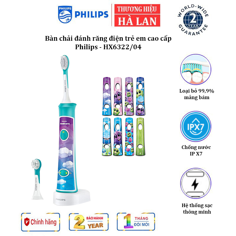 Bàn chải đánh răng điện dành cho trẻ em nhãn hiệu Philips Sonicare For Kids HX6322/04 Kết nối Bluetooth trên ứng dụng - HÀNG NHẬP KHẨU