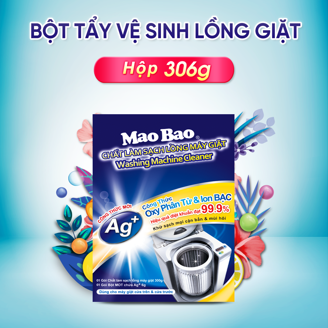 Chất Làm Sạch Lồng Giặt Mao Bao Ion Bạc Nâng Cấp Mới 300g + 6g