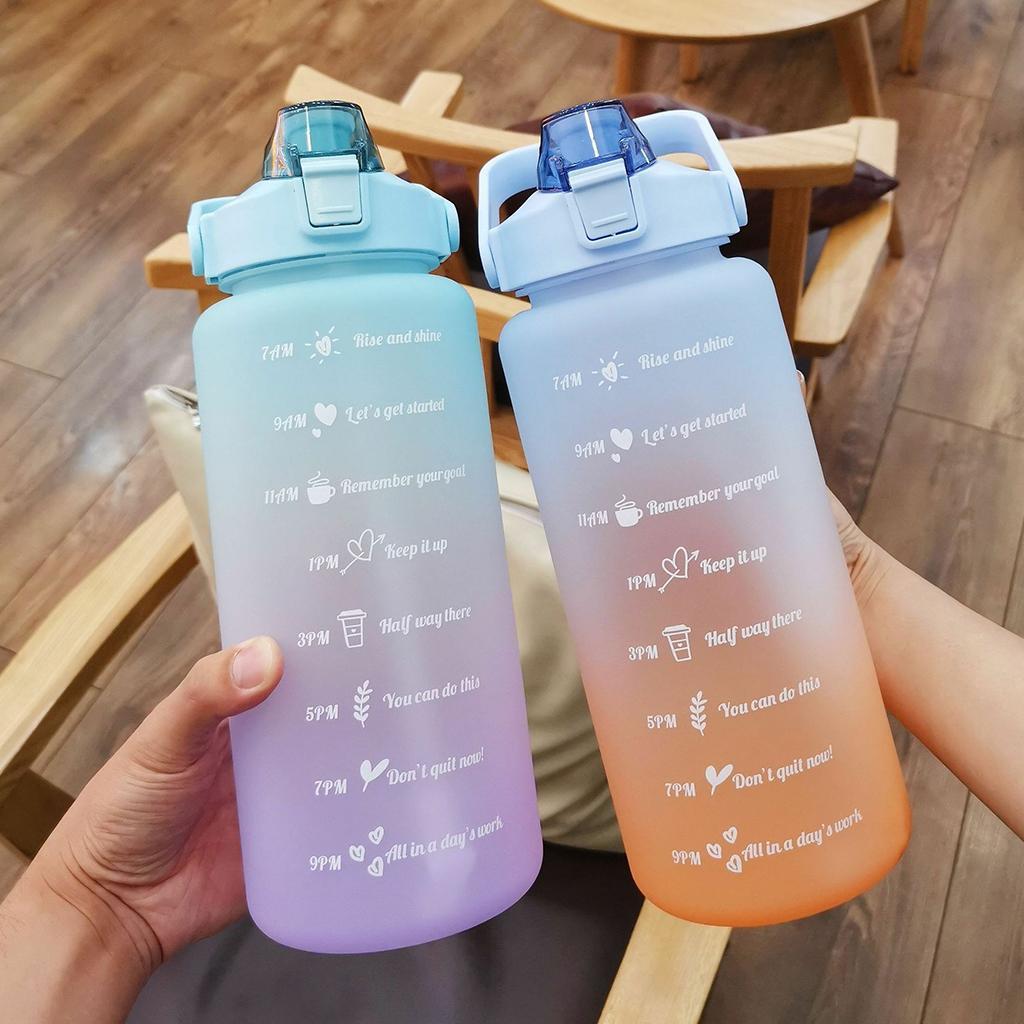 2 Pieces Water Bottle BPA Free 68oz 2000ml w/Straws for Sport Travel