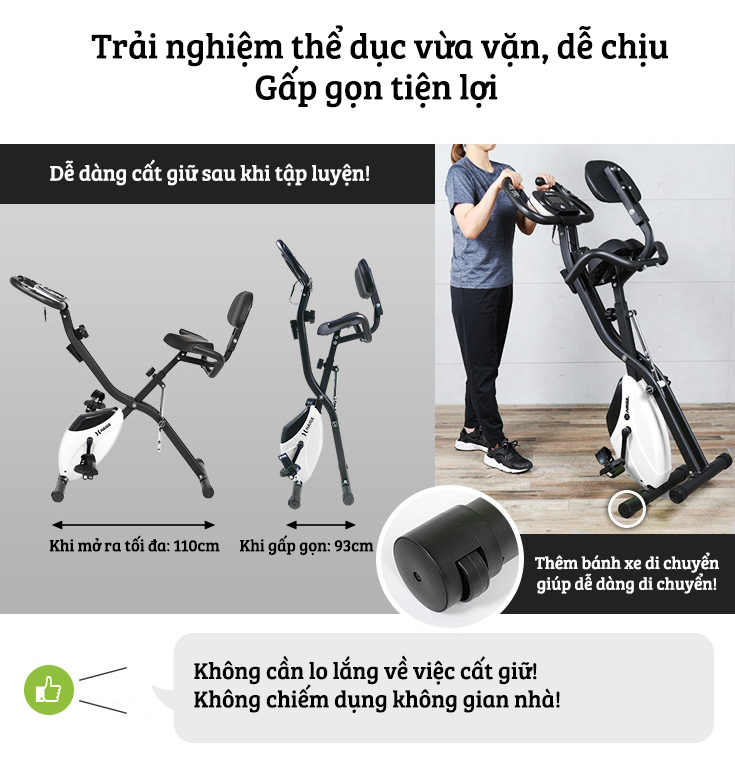 Xe đạp thể thao tại nhà gấp gọn 10 cấp độ kháng lực cảm biến nhịp tim hoạt động êm ái tải trọng 120kg