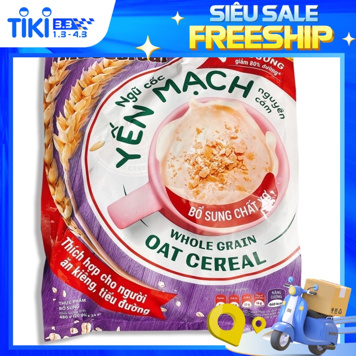 Ngũ cốc Yến Mạch Ít Đường MacCereal 480g (20 Gói x 24g) - 100% Tự Nhiên - Giảm Cân, Ăn Kiêng An Toàn và Khoa Học - Sản Phẩm Chính Hãng - Đã Được Kiếm Nghiệm và Công Bố