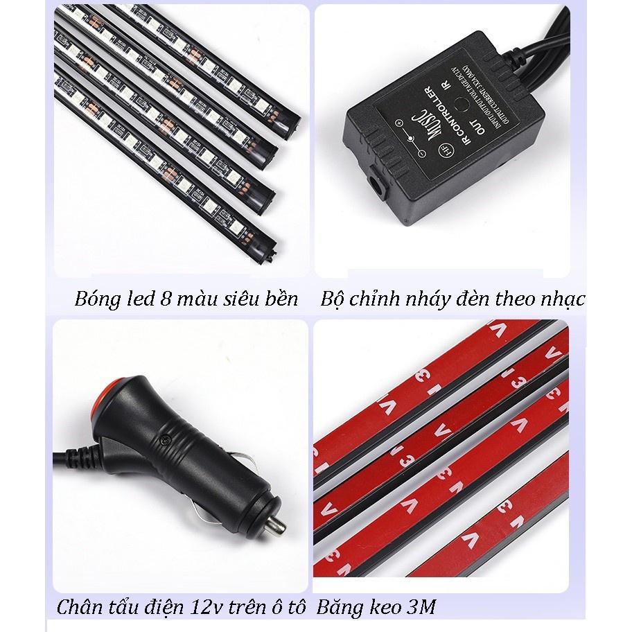 Trọn Bộ Led Sàn, Led Gầm Ghế Ô Tô 12 Led, Cảm Biến Đổi Màu Theo Nhạc Có Điều Khiển Hiện Đại