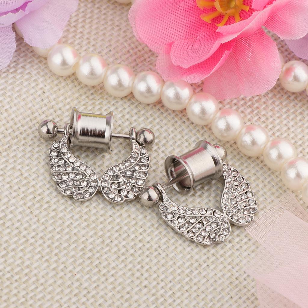 2 Pieces Stainless Steel Angel Wings Ear Plugs Tunnel Expander Gauges Bar