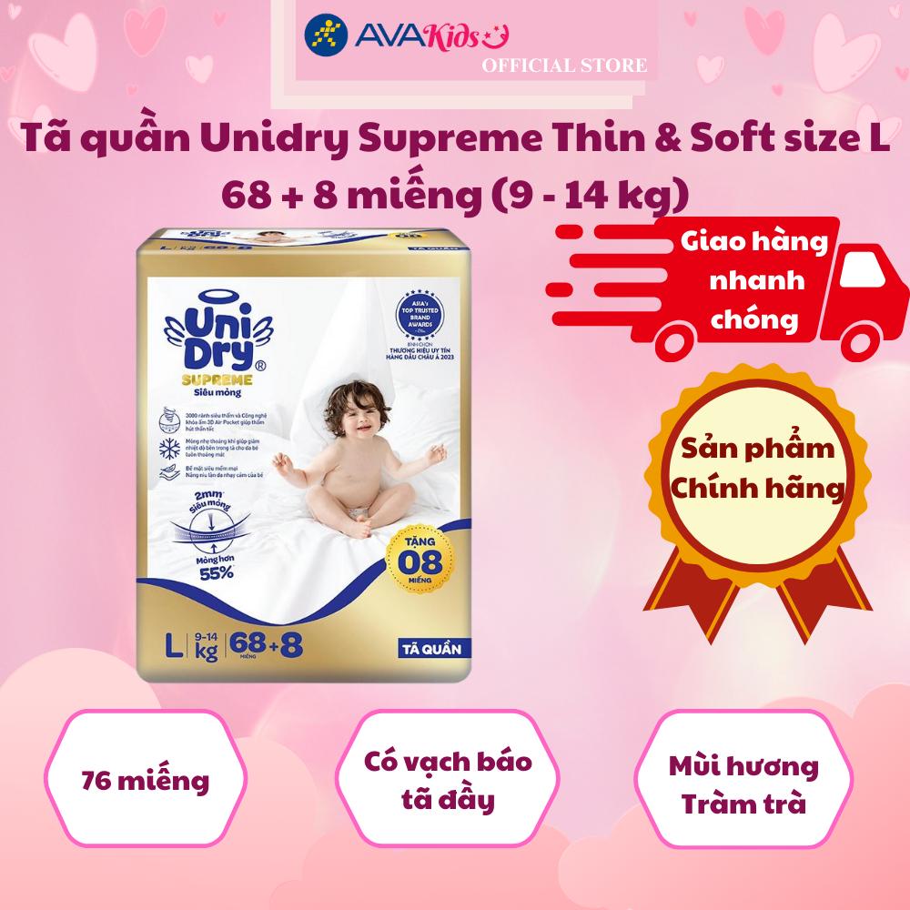 Tã quần Unidry Supreme Thin &amp; Soft size L 68 + 8 miếng (9 - 14 kg)