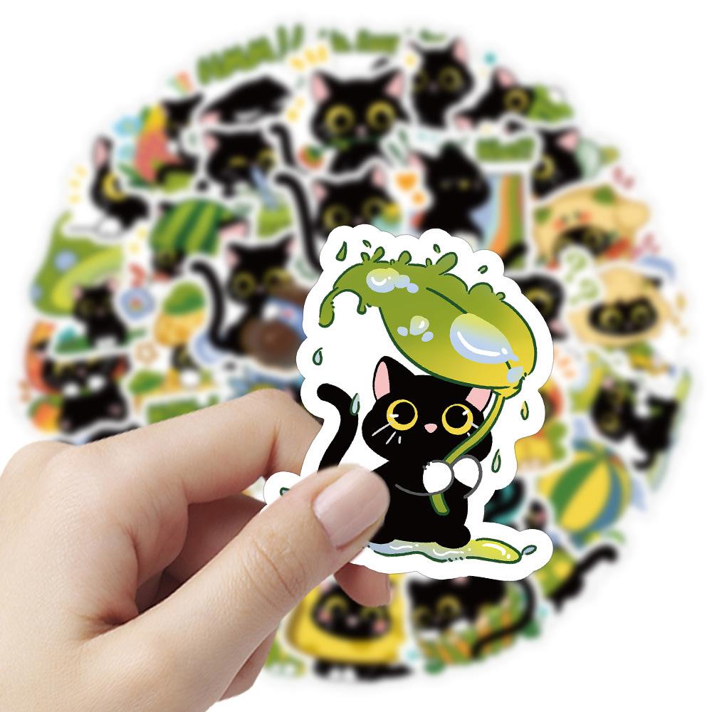 Sticker MÈO ĐEN CHIBI hoạt hình cute trang trí mũ bảo hiểm,guitar,ukulele,điện thoại,sổ tay,laptop-mẫu S93