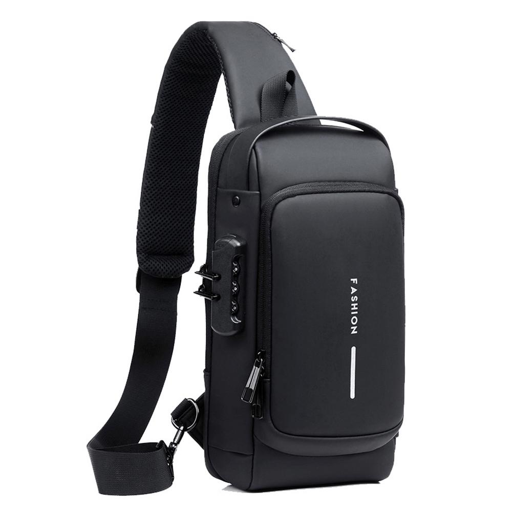 Men Sling Bag Pack with Lock Waterproof Anti-theft Chest Bag with USB Charging Port Shoulder Bag Crossbody Backpack