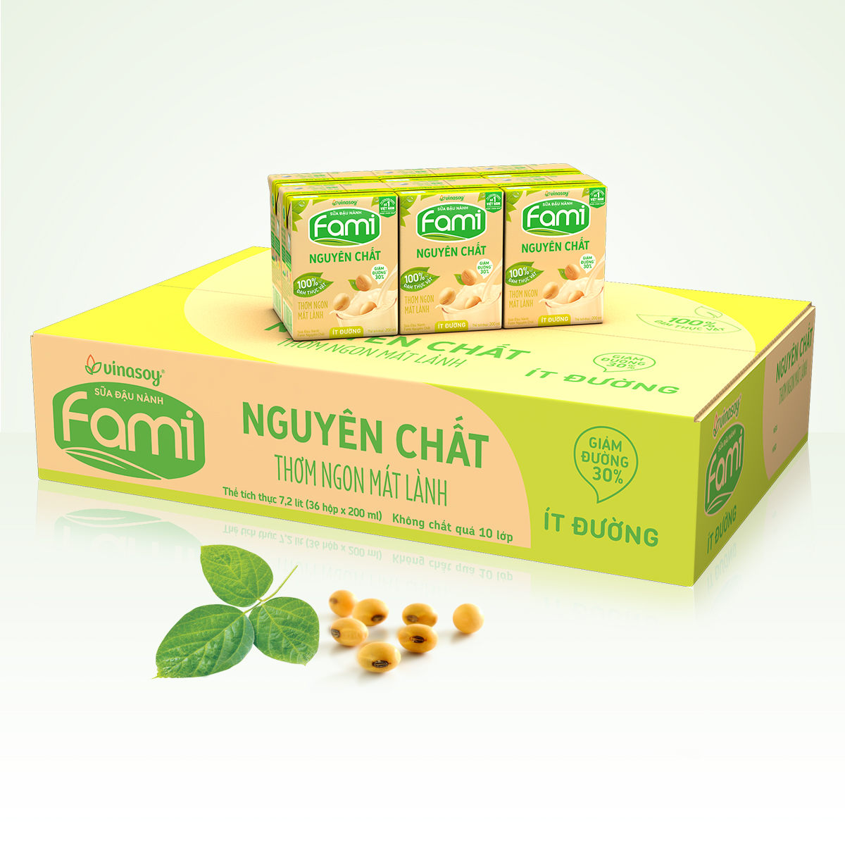 Thùng Sữa đậu nành Fami Nguyên Chất ít đường (200ml x 36 Hộp)