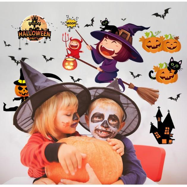 Decal trang trí tường - Lễ Hội Halloween Bé Gái Phù Thủy