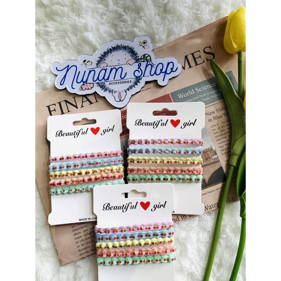 Set 5 - Thun buộc tóc gợn sóng thêu quả cherry đủ màu siêu bền - Nunam shop