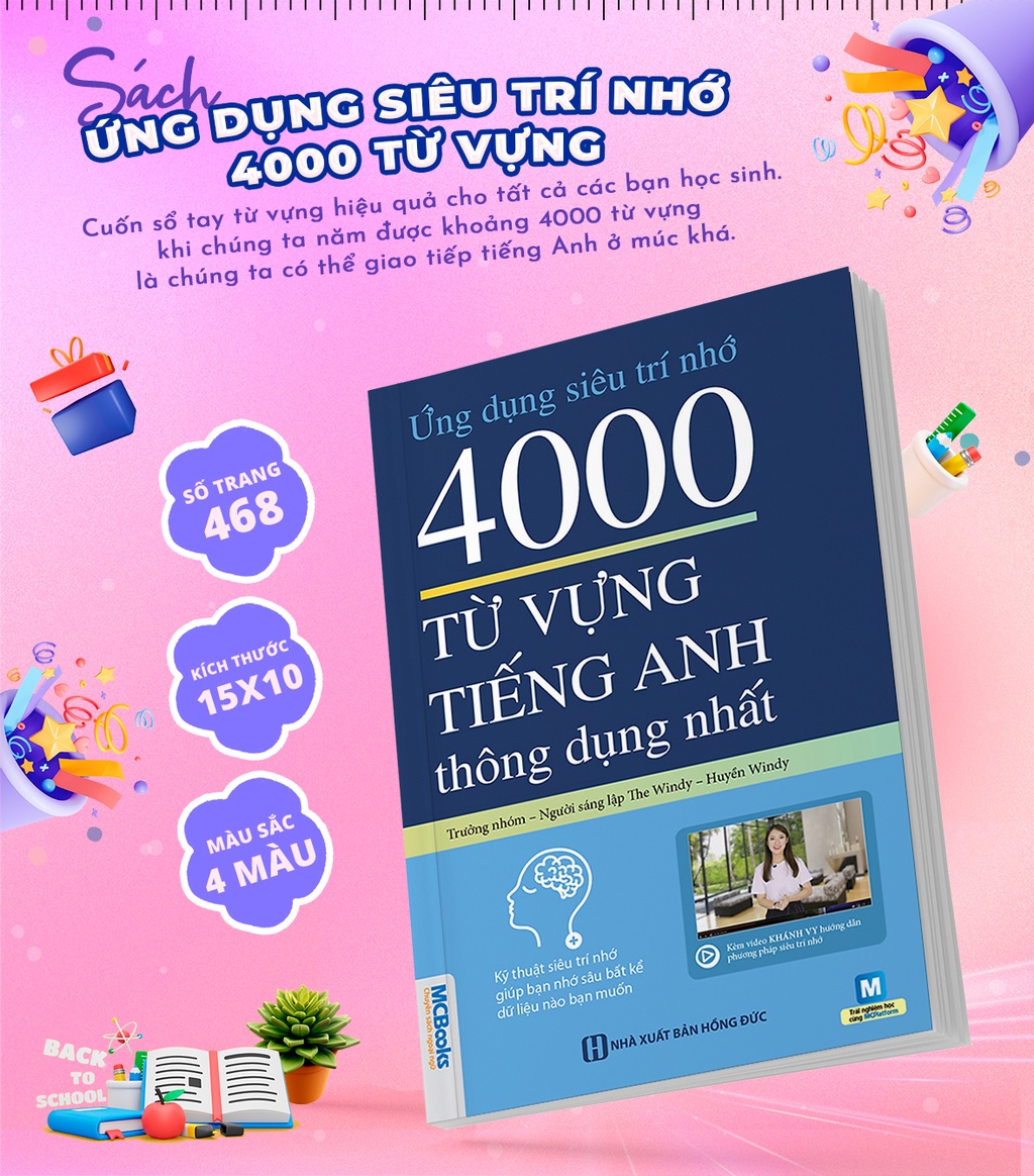 Sách Ứng Dụng Siêu Trí Nhớ 4000 Từ Vựng Tiếng Anh Thông Dụng Nhất Dành Cho Người Học Cơ Bản - Học Kèm App Online