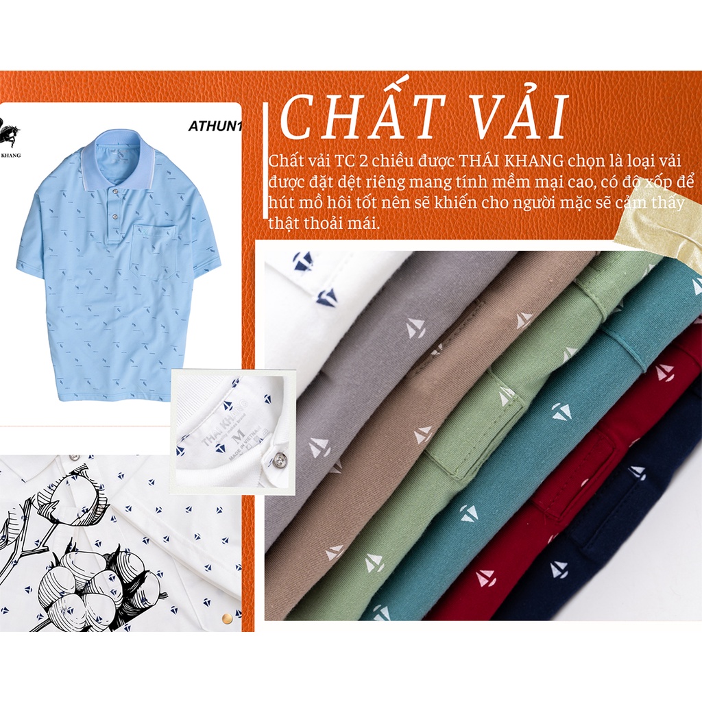 Áo thun nam trung niên họa tiết vải cotton TC 2 chiều vải mềm mặc thoải mái THÁI KHANG ATHUN115