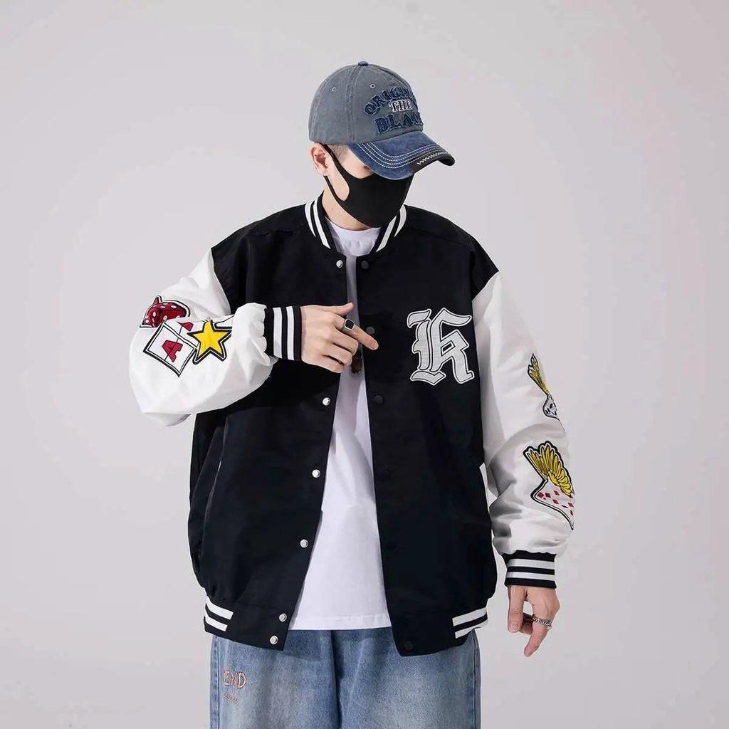 Áo khoác dù kiểu bomber logo Black A phong cách bụi bậm năng động in hình xúc sắc trên tay,️ Hot Trend Áo Khoác Dù Bomber Hàn Quốc Nút Bấm Thêu Logo Cực Chất Năng Động Trẻ Trung Co Giãn Thoải Mái