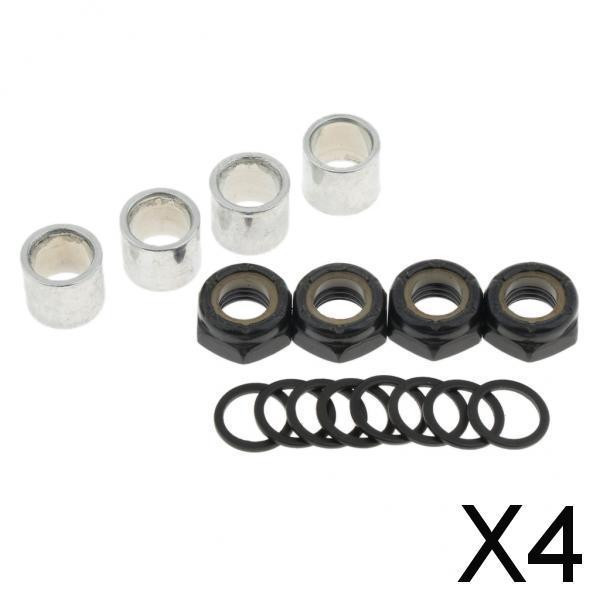 4xSkateboard Longboard Truck Kit Axle Washers Nuts Spacer Black