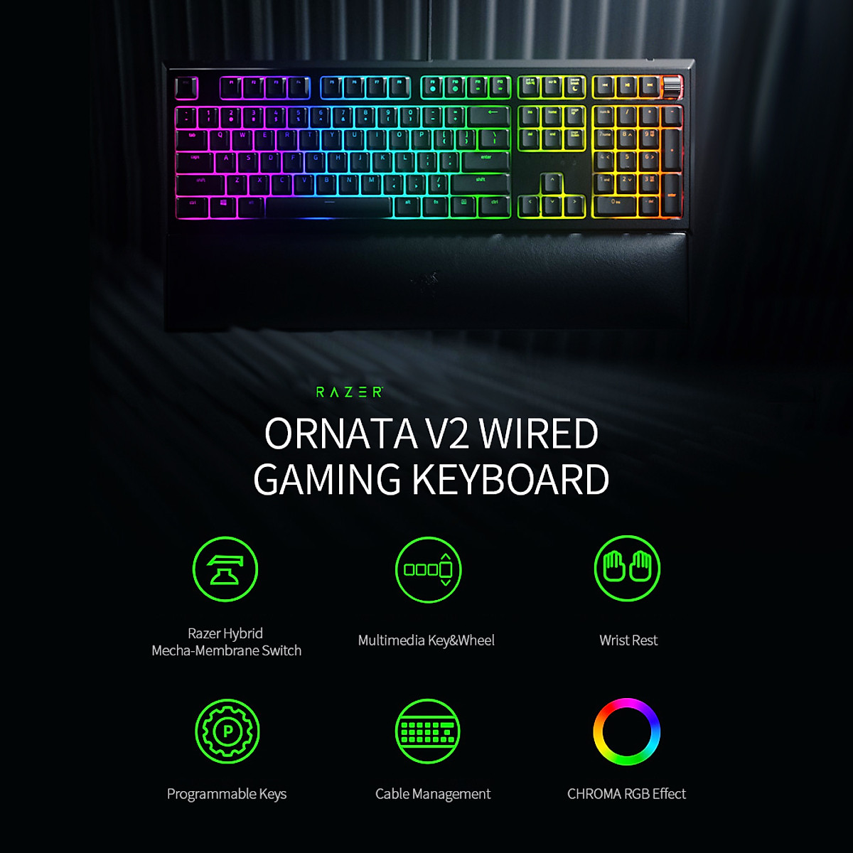 Bàn phím Razer Ornata V2-Mecha-Membrane Switch-US Layout_Hàng chính hãng