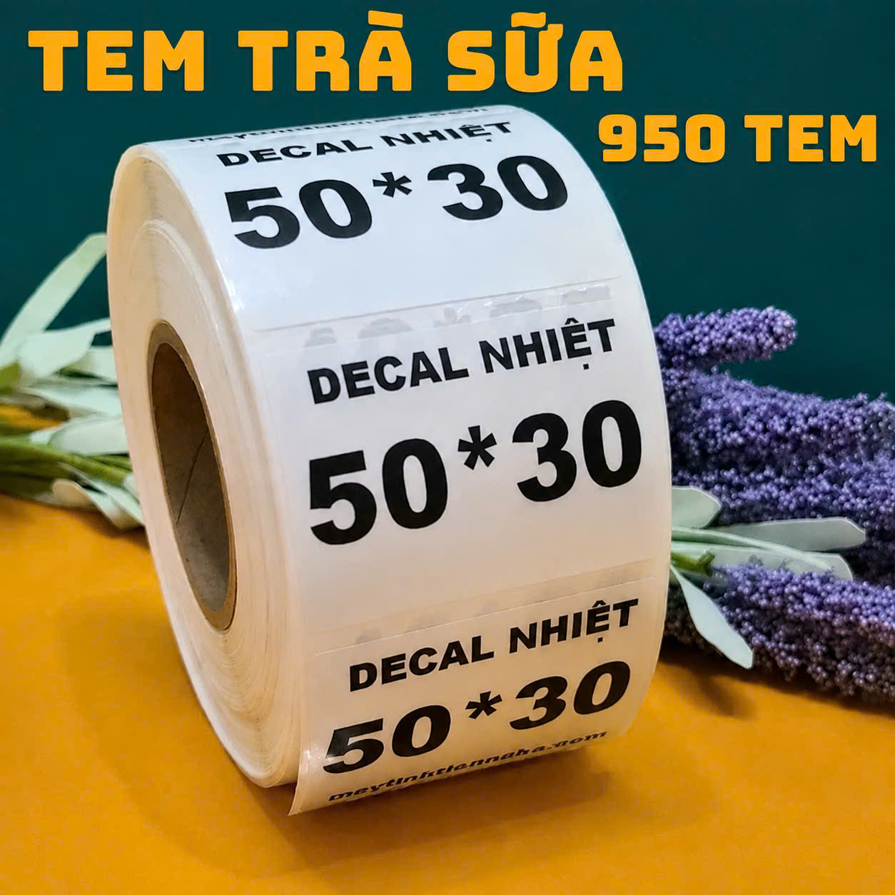 Giấy Decal nhiệt 50x30 mm x 30m, Decal Trà sữa 50x30 mm x 30m, Giấy in mã vạch tem nhãn, tem phụ 50x30 mm x 50m