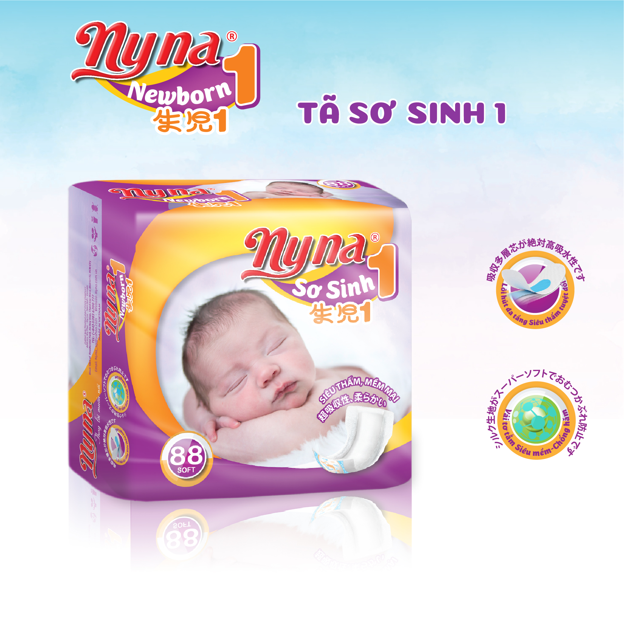 Miếng Lót Sơ Sinh 1 88 Miếng Nyna Cho Bé Đến Dưới 5kg, Siêu Mềm, Siêu Thấm