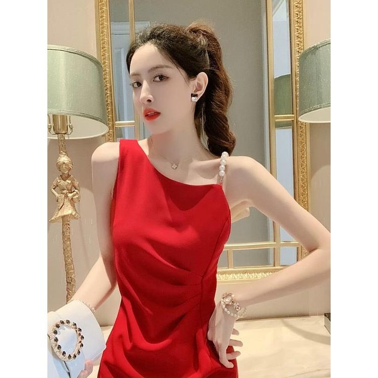 Váy đầm nữ body lệch vai dây cườm dễ thương