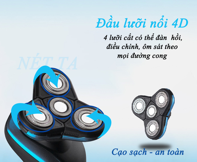 Máy cạo râu 4D chống thấm nước Kemei KM - 58890 đèn báo thông minh đế sạc rời chuyên nghiệp - cạo sát - không đau