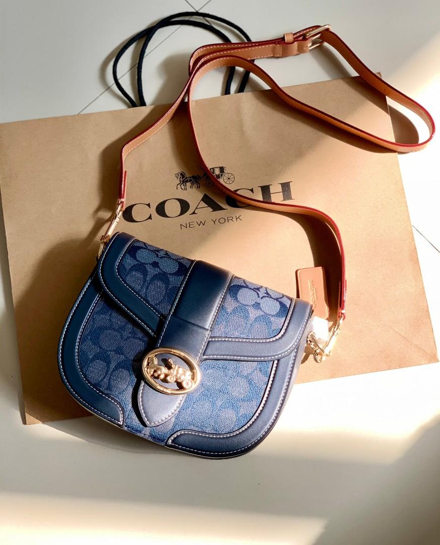 Túi Coach Georgie Saddle logo navy sz21 C4066 $350