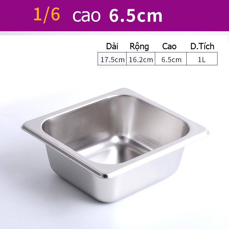 Khay Inox Đựng Thạch Topping Đựng Thực Phẩm Vuông GN 1/6