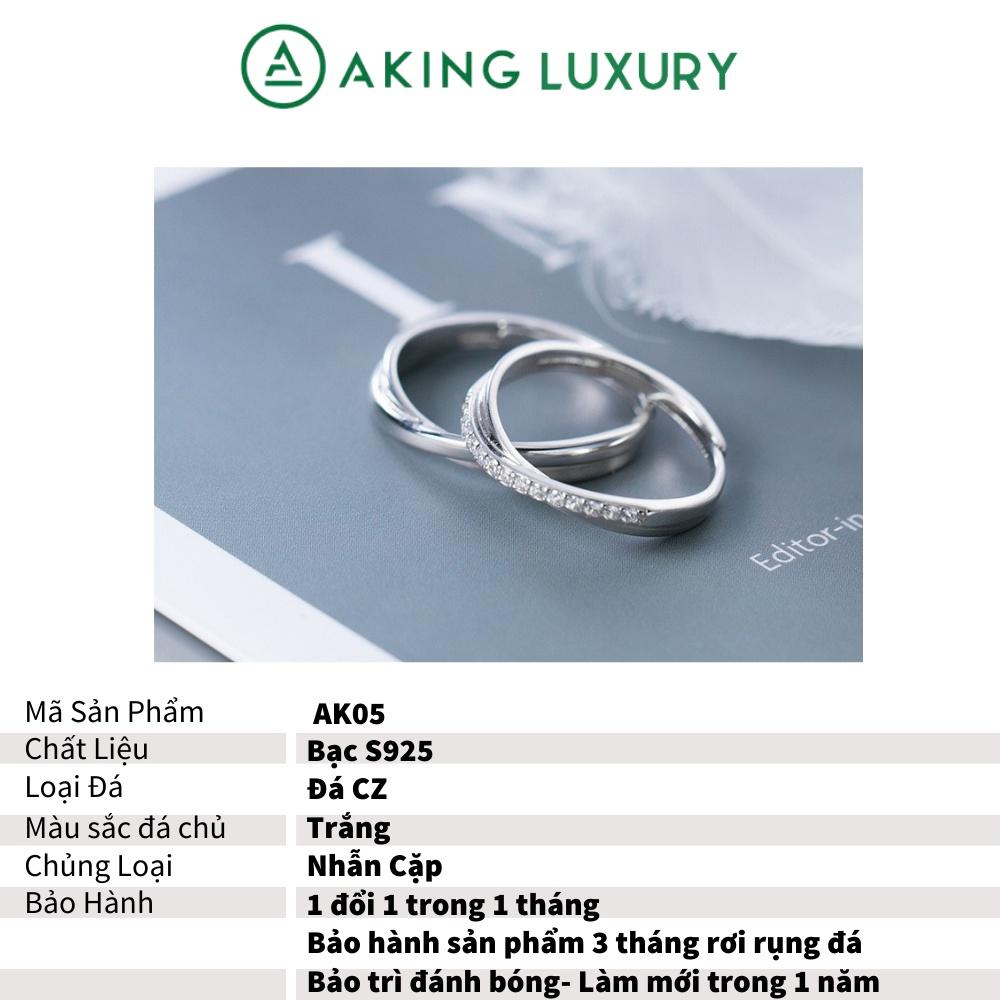 Nhẫn đôi AK05 cao cấp, nhẫn bạc nam đơn giản, nhẫn bạc nữ đính đá đẹp. Nhẫn cặp mới nhất 2021