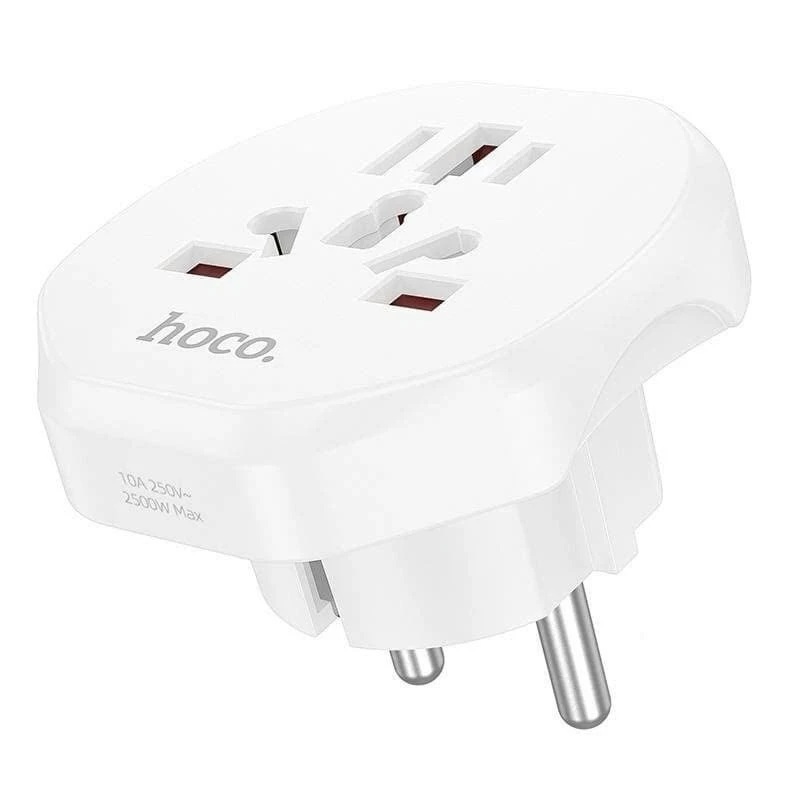 Phích cắm chuyển đổi đa năng Hoco AC6 universal conversion plug EU, ổ điện đa năng chân tròn cho dòng điện 110-250V mang đi du lịch, công tác tiện lợi - Hàng chính hãng