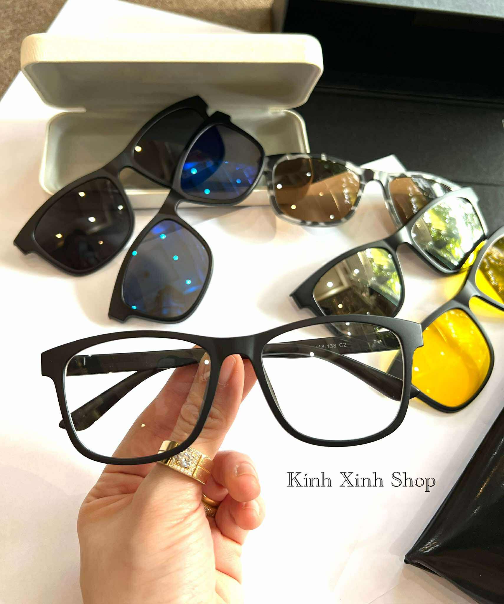 Kính Cận Râm, Gọng Kính, Kính Mắt Thời Trang Mắt Vuông To Nhiều Tròng 6in1 Gọng Nhựa Ultem Đen