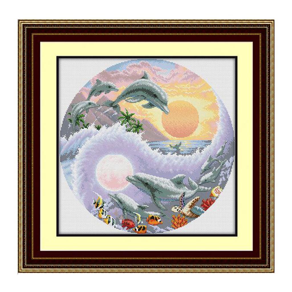 Dolphin Printed Cross Stitch Kit for Beginners Stamped 11 Count Handmade
