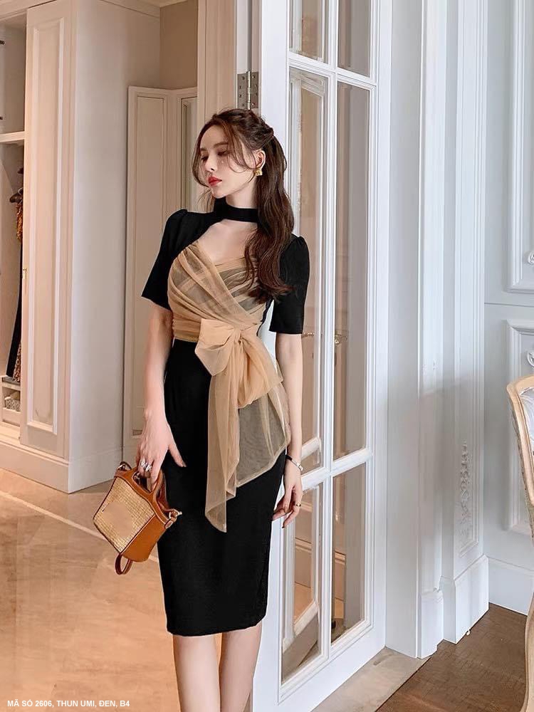 ĐẦM ÔM DẠ TIỆC TAY NGẮN QUẤN NƠ LƯỚI QUANH NGỰC