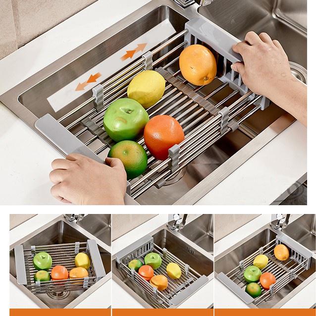 Kệ Giá Rổ Gác Bồn Rửa Chén,Kệ Gác Bồn Rửa Bát Inox Rút Gọn Siêu Tiện Lợi Đựng Rau Củ Quả Thực Phẩm MKS050