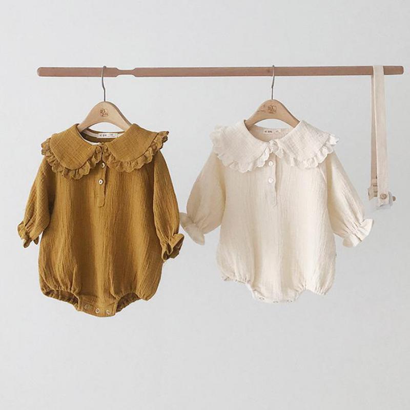 Bé Thu Xuân Quần Áo Trẻ Sơ Sinh Bé Sơ Sinh Bé Gái Bodysuit Cotton Quần Áo Bộ Trang Phục Ren Cổ Áo Liền Quần Đùi Bé Trai Playsuit