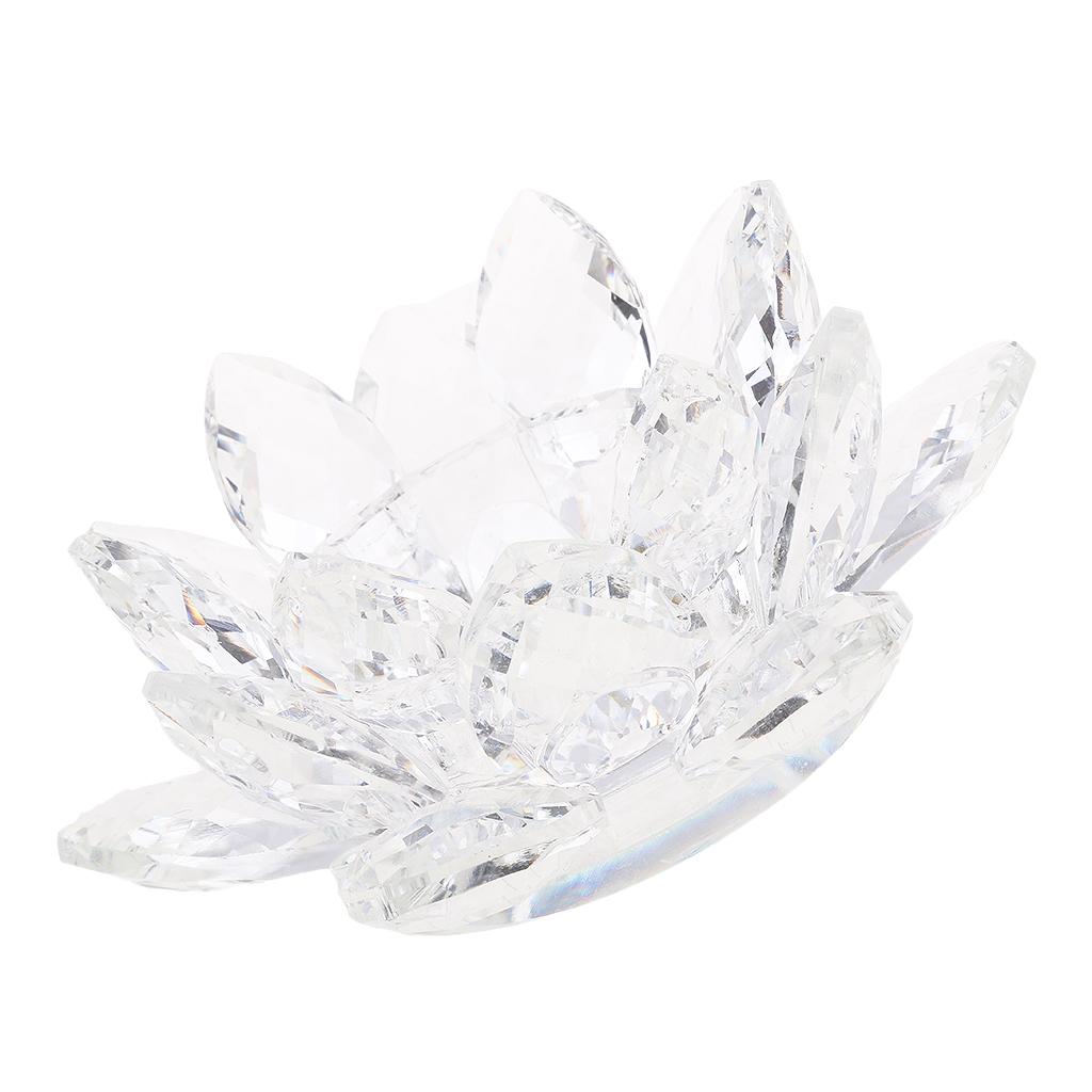 WHITE CRYSTAL LOTUS FLOWERS ORNAMENT WITH GIFT BOX CRAFT HOME DECORS 12CM