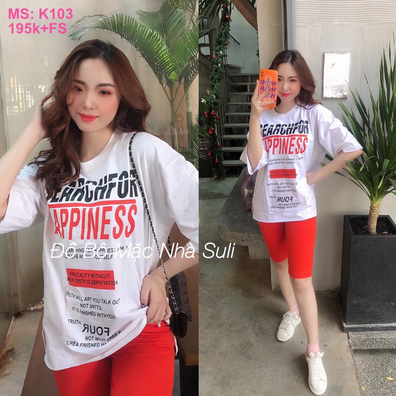 Đồ Mặc Nhà Lỡ Cotton Cao Cấp in chữ Happiness - Bền, Đẹp, Dễ Thương