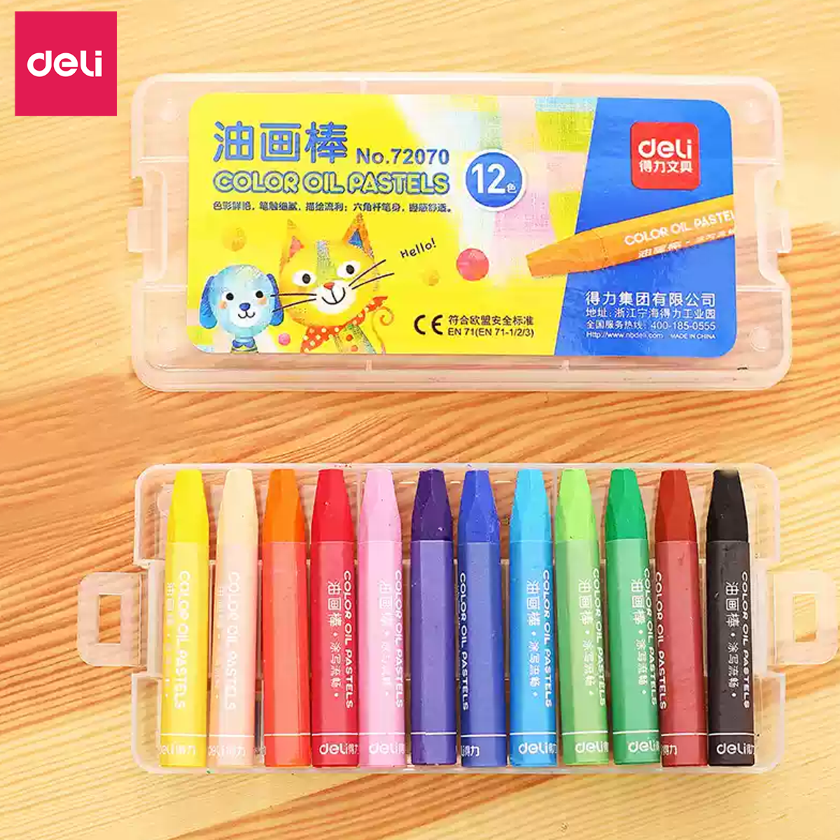 Bút Màu Sáp Dầu Deli - Bút Sáp Hộp Nhựa 12/24/36 Màu Tươi Sáng Mềm Mịn - Thân Bút Màu Hình Tam Giác Dễ Cầm Sử Dụng