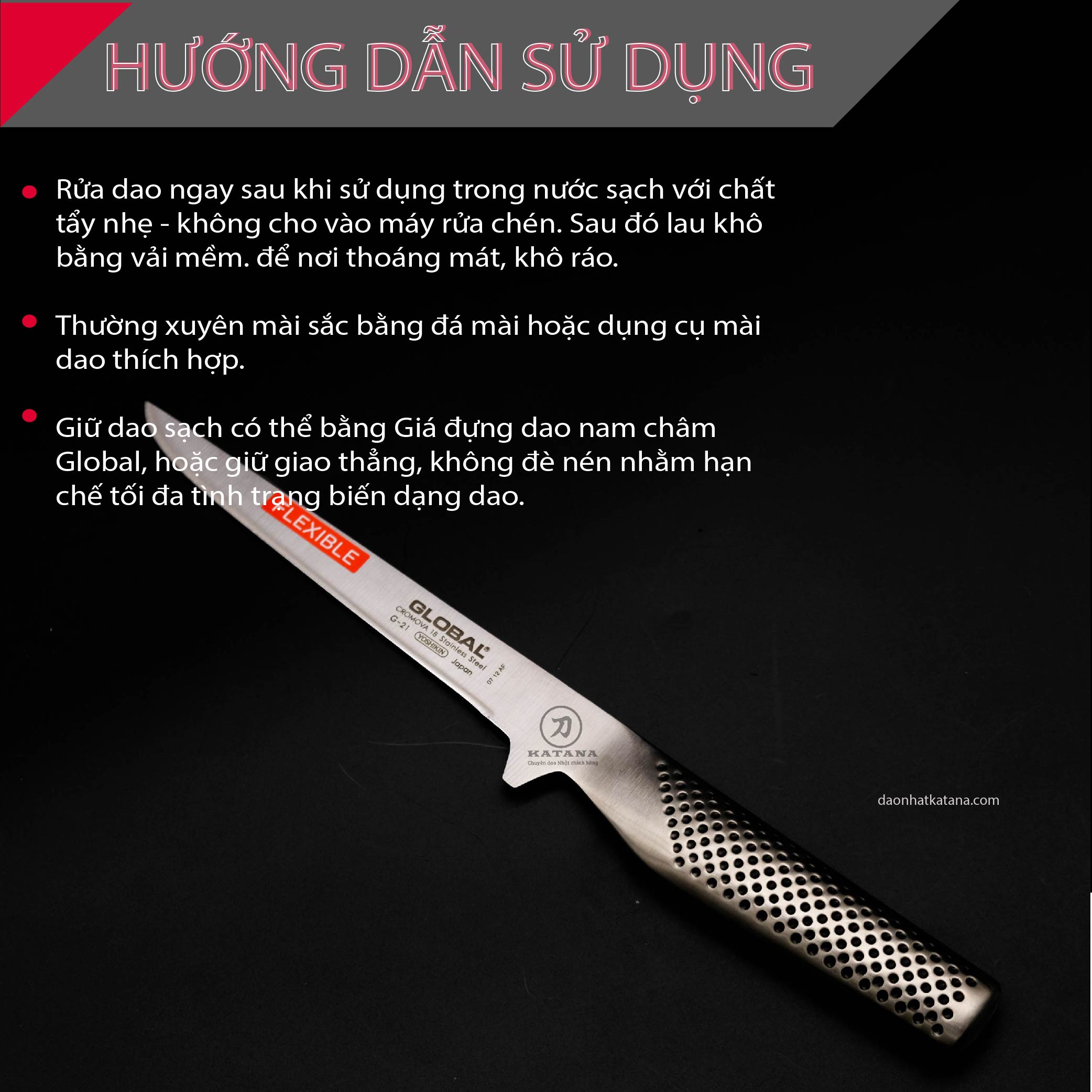 Dao bếp Nhật cao cấp Global G21 Boning Knife - Dao lọc xương (160mm)- Dao bếp Nhật chính hãng