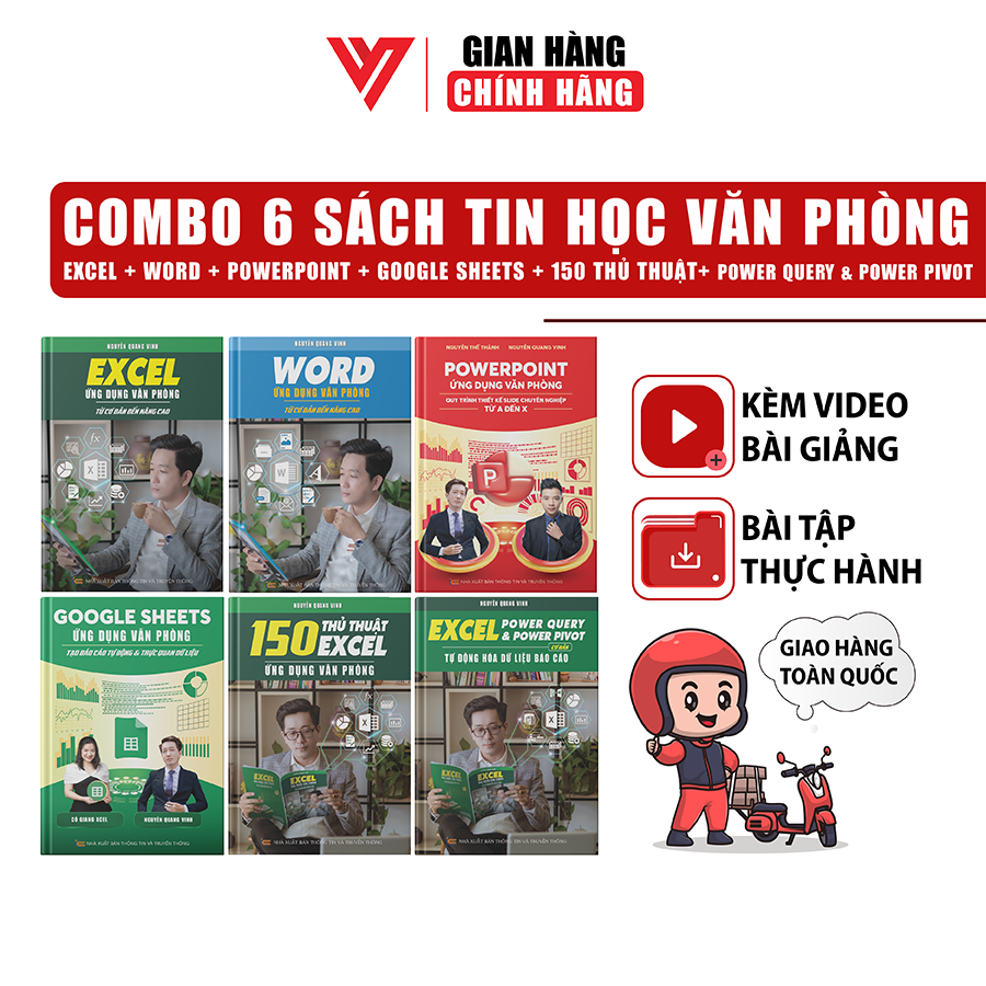 Combo 6 Sách Excel - Word - PowerPoint - Google Sheets - 150 Thủ Thuật - Power Query Kèm Khoá Học Video ĐÀO TẠO TIN HỌC