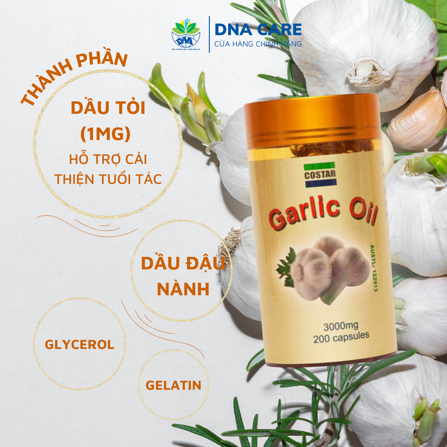 Viên uống bổ phổi tinh dầu tỏi Garlic Oil Costar hộp 60 /200 viên