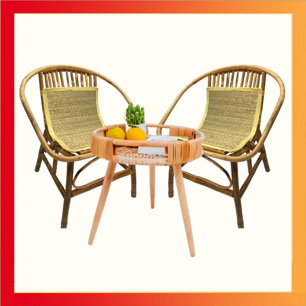 Combo bàn ghế mây tre HOME MÂY đan tự nhiên phù hợp cho quán cafe / bộ decor gia đình / ban công